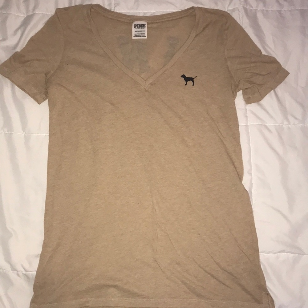 tan pink vneck tshirt
